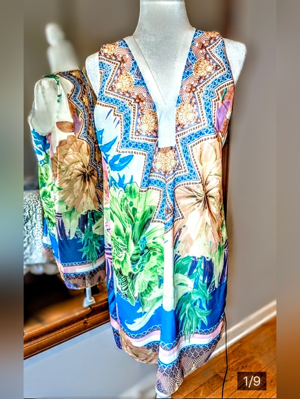 Ciminy Paris Vibrant Floral Sundress — Blue, Green & Peach